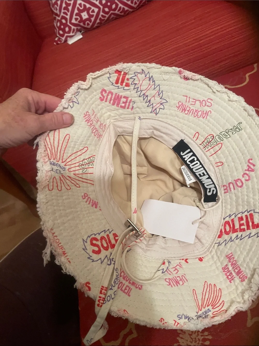 Designer inspired Beige Bucket Hat with Pink & Purple Graphic Print